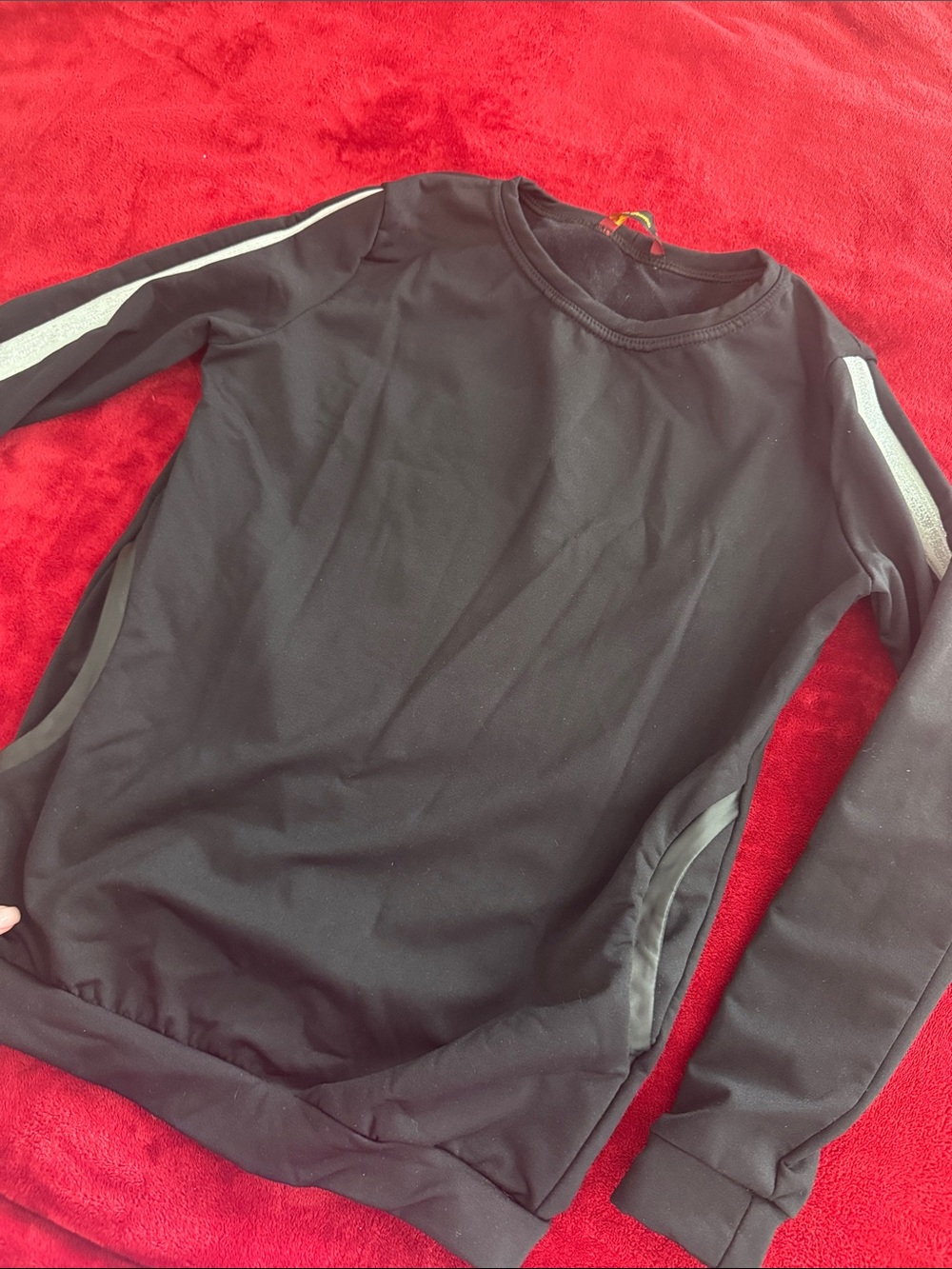 Black Long Sleeve Athletic Sweatshirt with Reflective Stripes